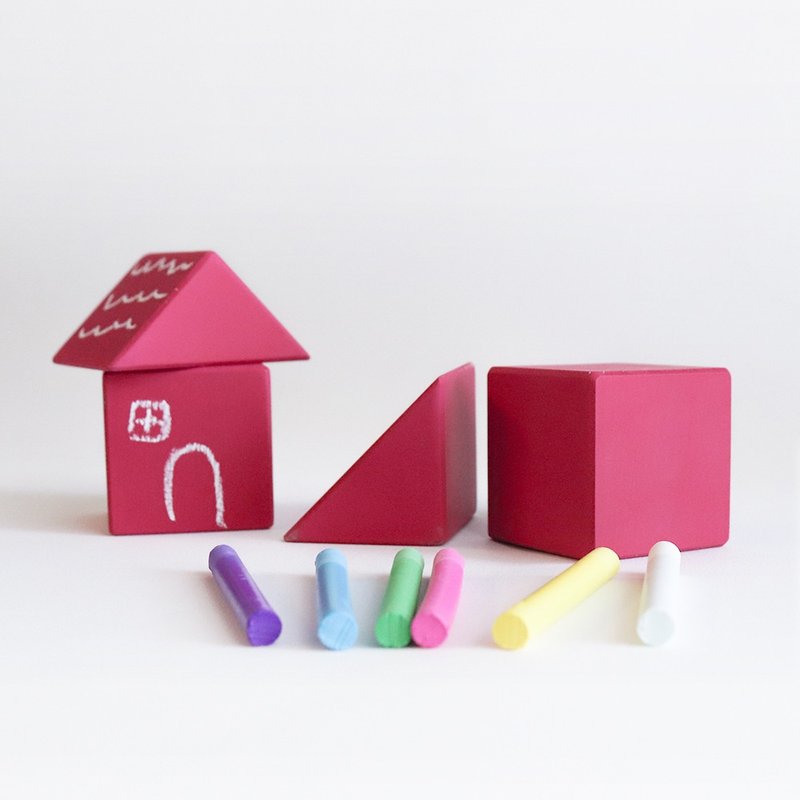 Tsumiki造型積木黑板-紅 X 環保無灰粉筆/細版-六色一組 - 擺飾/家飾品 - 其他材質 