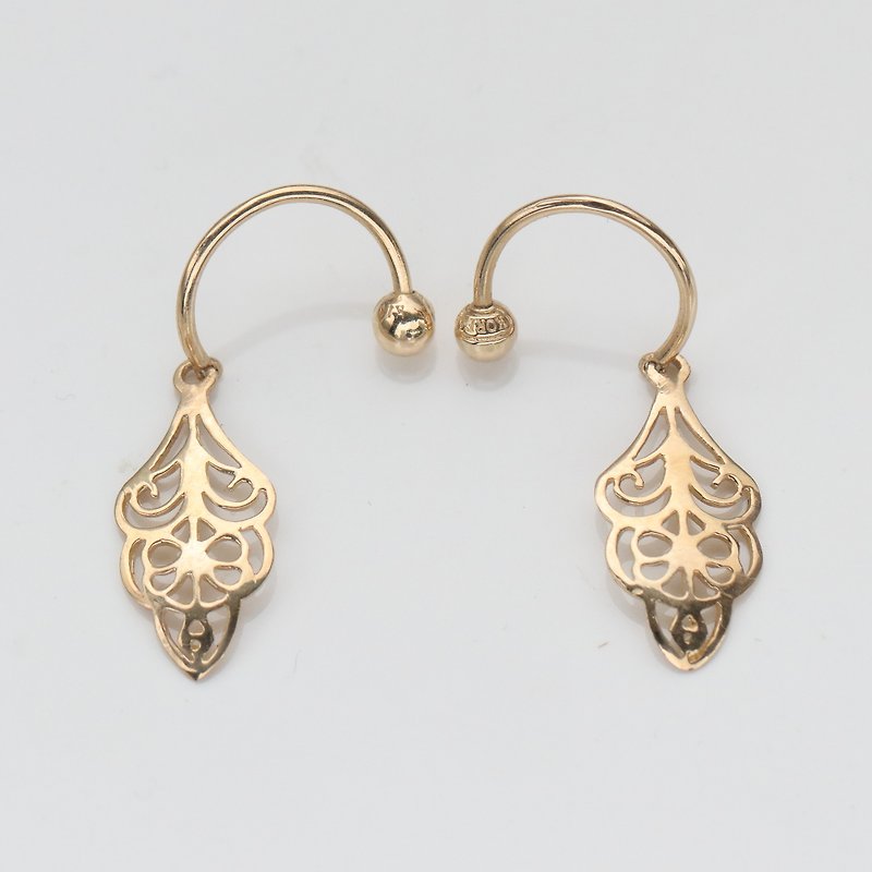14K vintage gold leaf bead earrings (single) - ต่างหู - เครื่องประดับ สีทอง