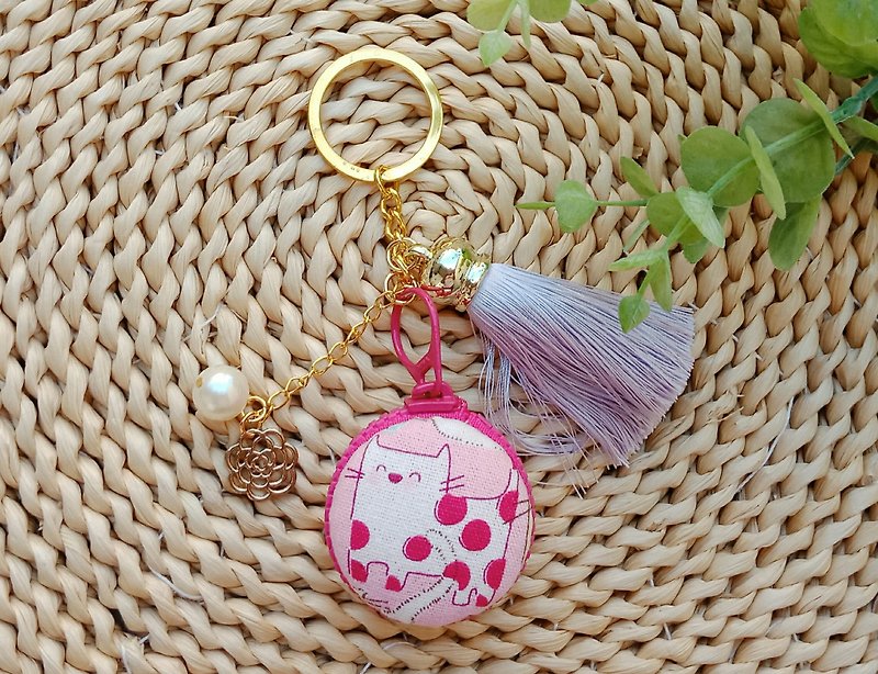 [Macarons Key Ring] Little Cat - Keychains - Cotton & Hemp Pink