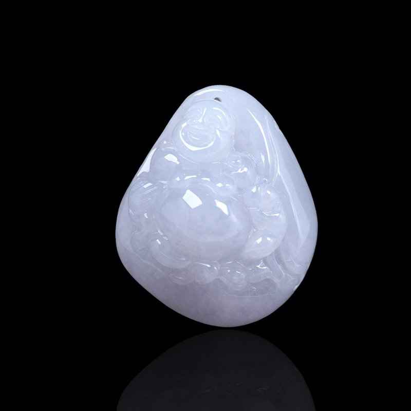 冰種翡翠彌勒佛佛公項鍊 | 天然緬甸玉翡翠A貨 | 送禮 - 項鍊 - 玉石 白色