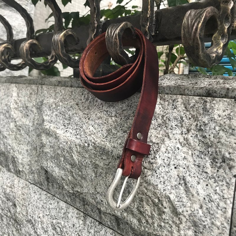 Sienna leather cowhide leather belt - เข็มขัด - หนังแท้ สีแดง