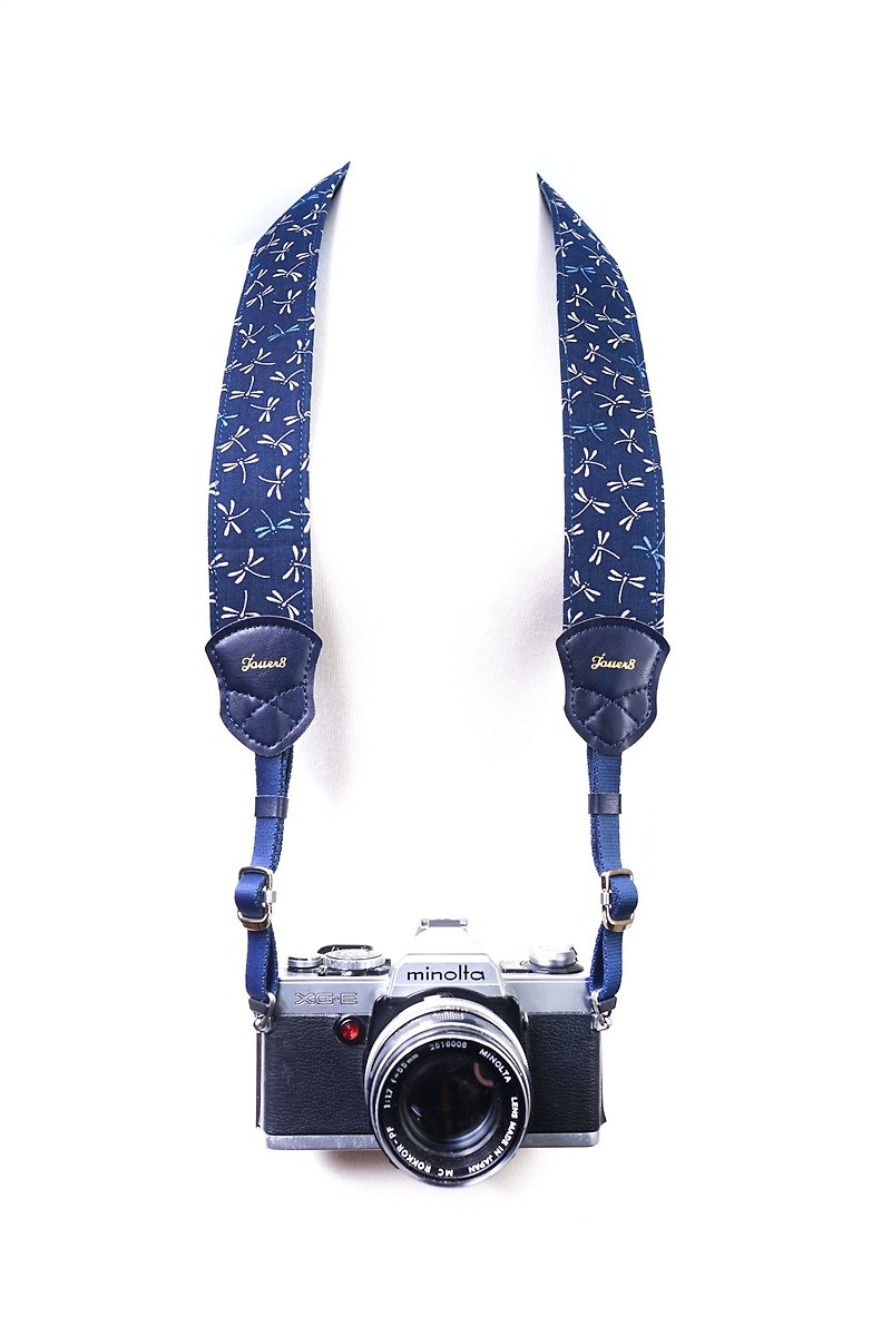 Decompression strap-蜻蜓-Japanese ancient cloth-traditional indigo fabric sense - Camera Straps & Stands - Cotton & Hemp Blue