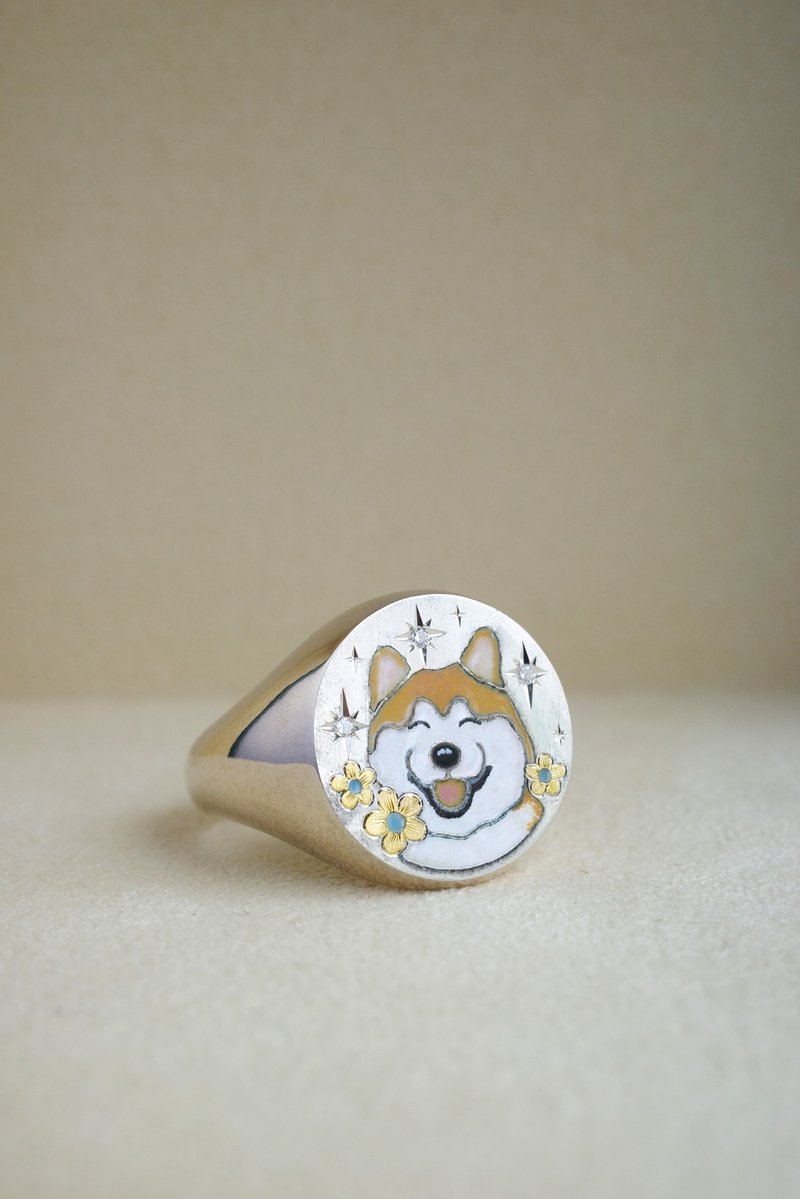 High-Temperature Enamel Craft - Custom Pet Portrait Signet Ring - General Rings - Precious Metals 