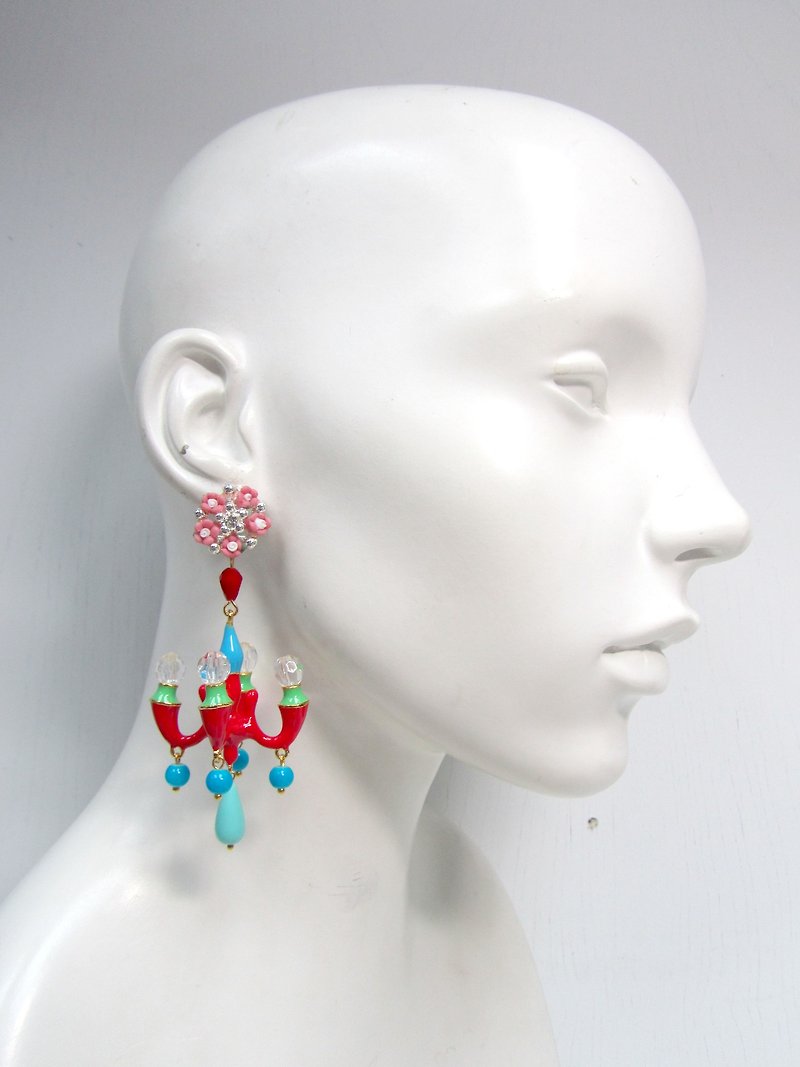 TIMBEE LO signature style giant chandelier earrings colorful rainbow crystal lamp gorgeous dress - Earrings & Clip-ons - Other Metals Multicolor
