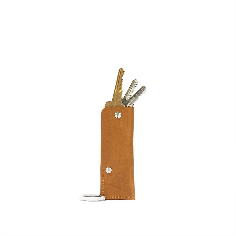 Leather AirTag key holder - The Minimalist - ที่ห้อยกุญแจ - หนังแท้ สีนำ้ตาล