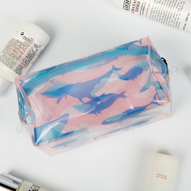 KIITOS 海物語系列透明PVC化妝包/雜物包--鯨魚款(夏日遊泳 裝備 收納) - 手拿包 - 塑膠 粉紅色