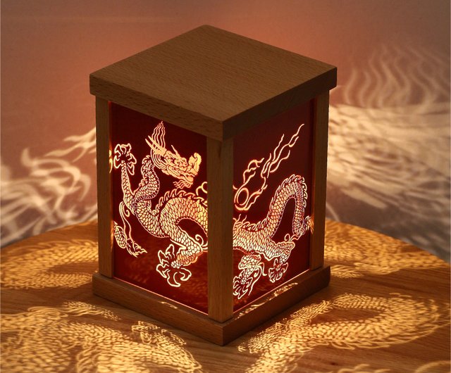 Handmade Lamp in Laser-cut Wood With Projection of Shadows 