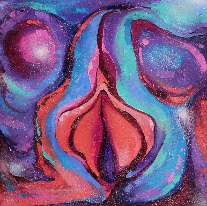 Yoni Painting Vulva Original Art Universe Artwok Abstract Wall Art Erotic Oil - 海報/掛畫/掛布 - 其他材質 紫色