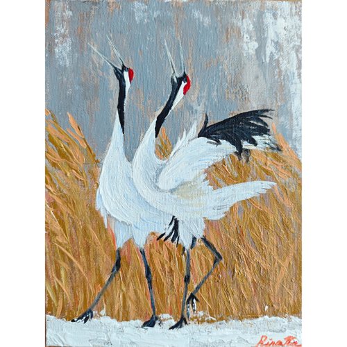 鶴の絵画　鳥　金鶴 鶴の絵