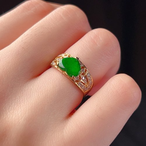 瓔珞珠寶盒 E.L.Jewelry Box 冰種老坑帝王綠翡翠愛心戒指 14K金鑽石鑲嵌 | 天然緬甸玉翡翠A貨