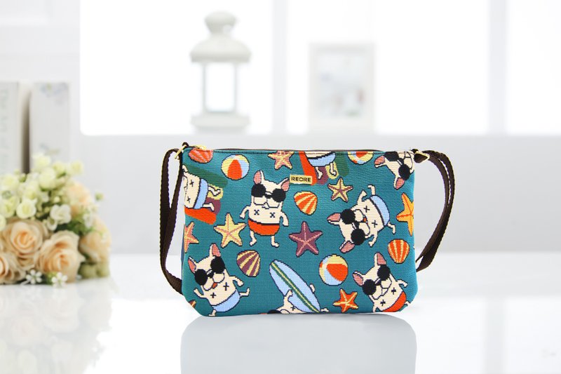 斜背包 防潑水 平織緹花 法鬥夏日趣 散步包 - 側背包/斜背包 - 其他材質 