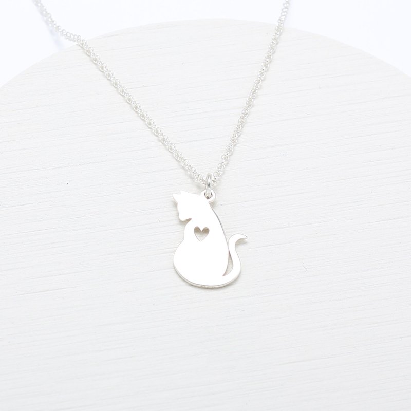 【Angel & Me】Love Cat Kitten Meow (Large) s925 sterling silver necklace gift - Necklaces - Sterling Silver Silver