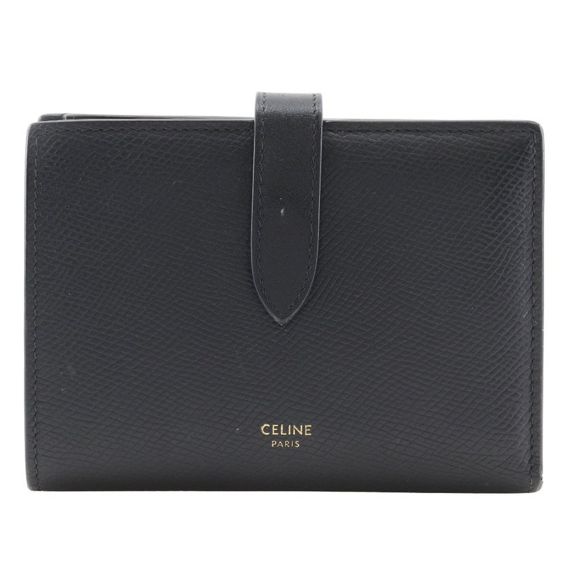 【日本直送】セリーヌ CELINE ミディアムストラップウォレット 二つ折り財布 カーフ 黒 レディース【中古】 - 錢包/皮夾/長短夾 - 真皮 黑色