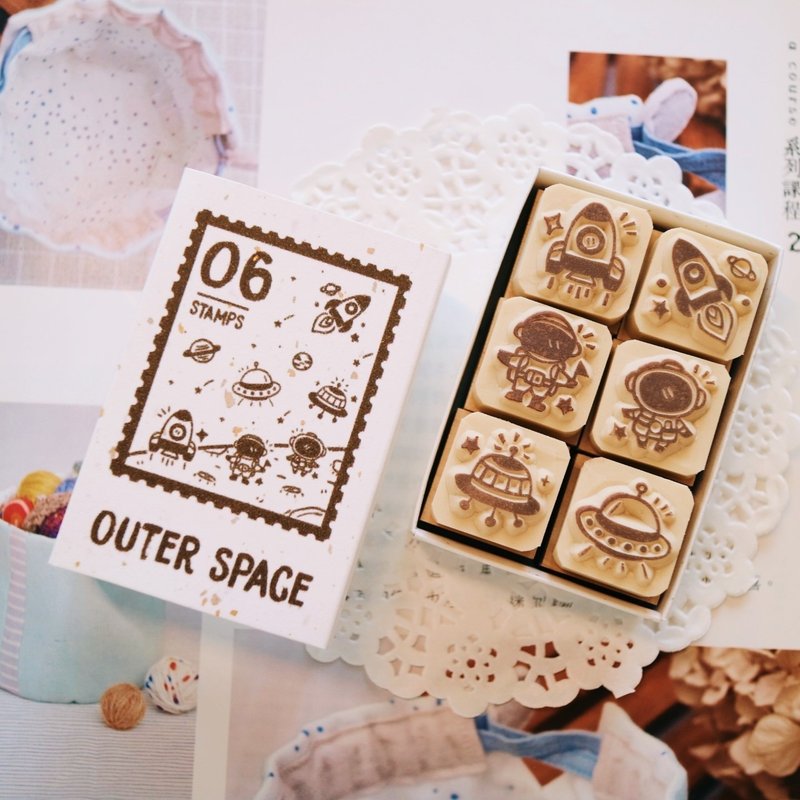 Handbook stamp- V06 Space series matchbox small seal 2X2cm (6 styles) - ตราปั๊ม/สแตมป์/หมึก - ยาง สีนำ้ตาล