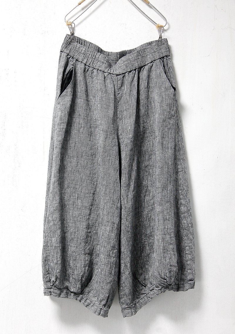Sea _ night sea noise linen wide pants skirt - Women's Pants - Linen Gray