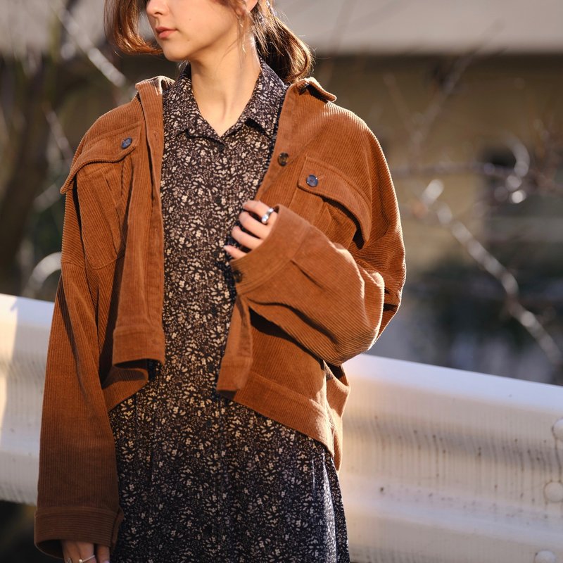 設置燈芯絨夾克 - 女大衣/外套 - 棉．麻 