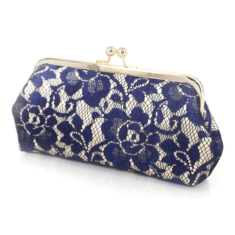Handmade Clutch Bag in Champagne & Navy blue | Gift for bridesmaids - Other - Other Materials Blue