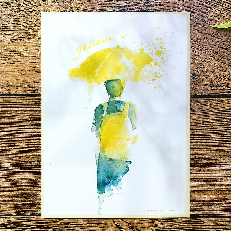 Alice Hobbey Yellow Umbrella Series Double-sided Watercolor Illustration Postcard Postcard - การ์ด/โปสการ์ด - กระดาษ หลากหลายสี