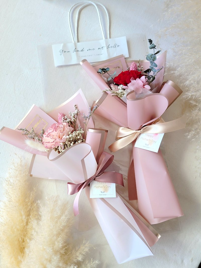 Mother's Day Flower Gift│Eternal Life/Dried Single Carnation Bouquet + Korean Style Bag - ช่อดอกไม้แห้ง - พืช/ดอกไม้ สึชมพู