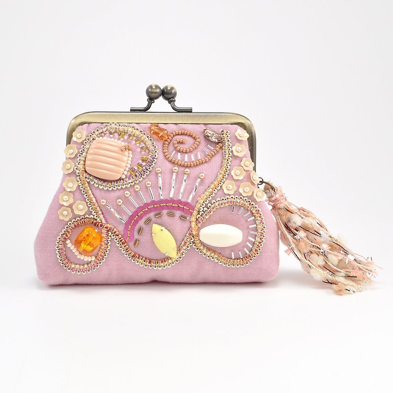 Wide open sparkle and statement purse, pink  purse,embroidered purse, 4 - Coin Purses - Cotton & Hemp Pink