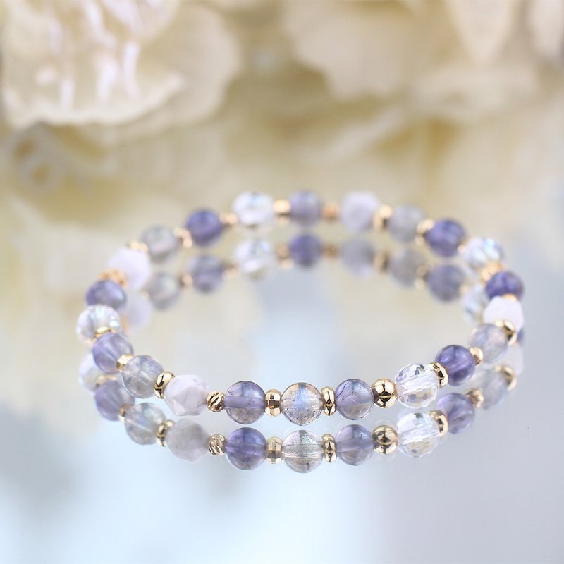 Cordierite Labradorite White Crystal. Karuizawa. Healthy Ping An Good Luck Crystal Bracelet Gift for Girls - สร้อยข้อมือ - คริสตัล สีน้ำเงิน