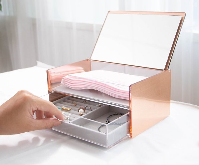 Moosy Life Rose Gold Acrylic Jewelry Organizer Box (Magic Mirror