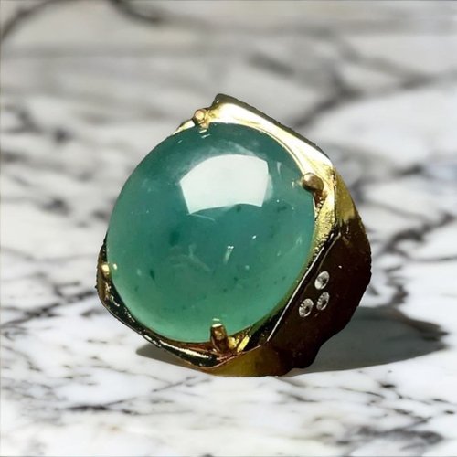 瓔珞珠寶盒 E.L.Jewelry Box 冰種藍水翡翠大蛋面戒指 925純銀 | 天然翡翠A貨 | 送禮