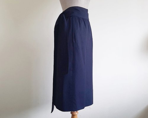 PaiissaraEveryday 25 Waist Vintage Navy Blue Midi Skirt Womens Wool Skirt Straight Skirt XS
