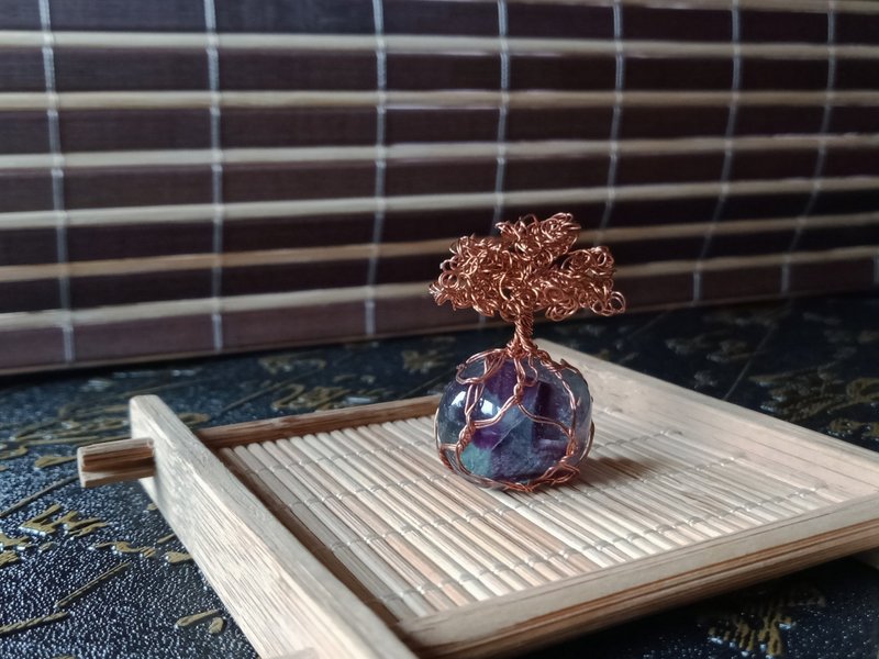 佚名山河。擺飾。生命樹。螢石。巴歐巴樹。金屬編織 - 擺飾/家飾品 - 水晶 藍色