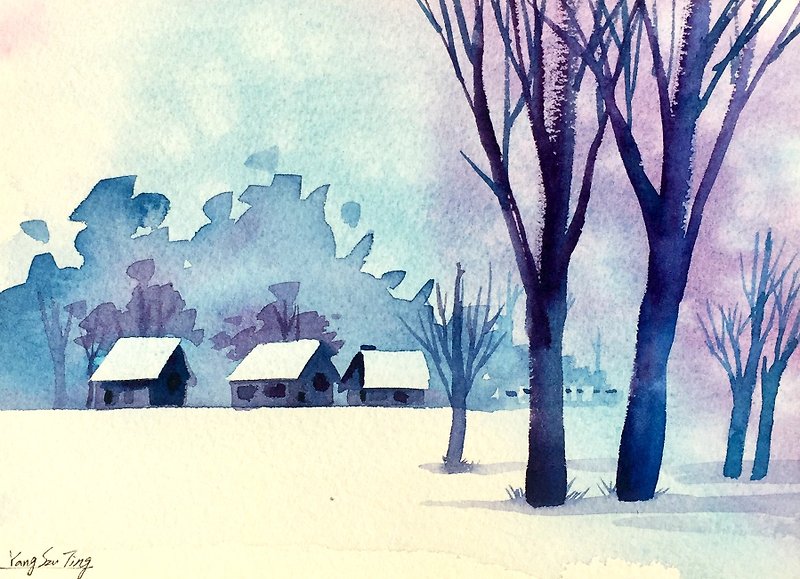 Healing Forest Series b6-Watercolor hand-painted limited edition postcard/Christmas card - การ์ด/โปสการ์ด - กระดาษ สีน้ำเงิน