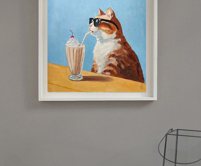 猫のオリジナル油絵、面白いペットのポートレート、キティの 猫のオリジナル油絵、面白いペットのポートレート、キティの