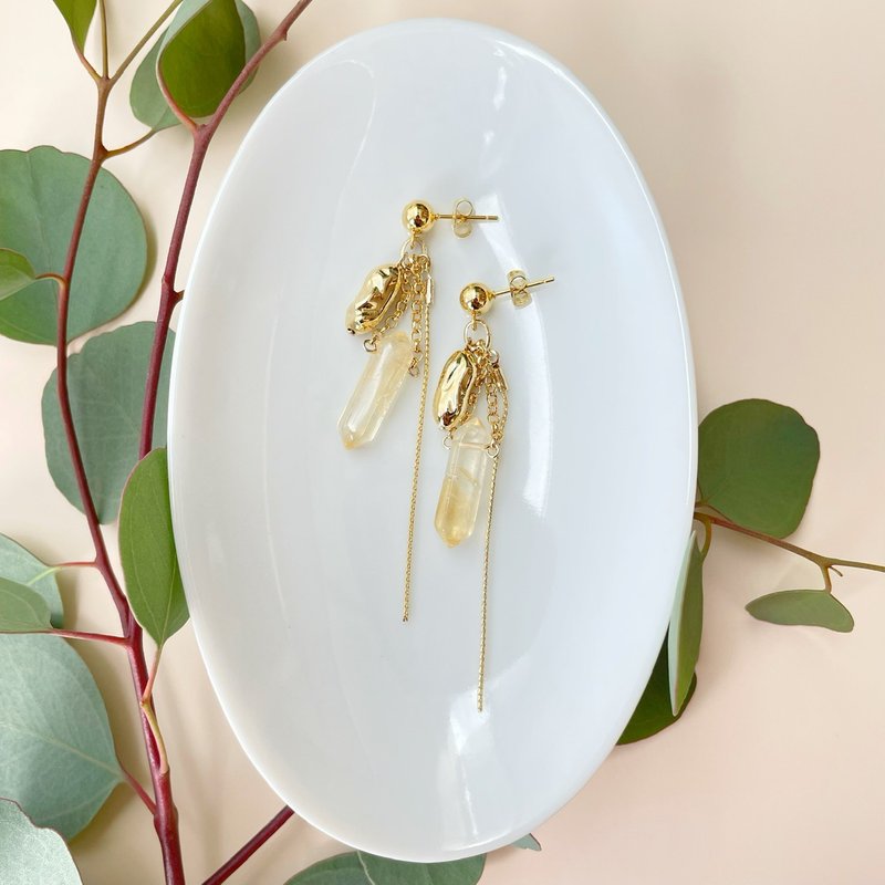 citrine long earrings ピアス/イヤリング - 耳環/耳夾/耳骨夾 - 半寶石 金色