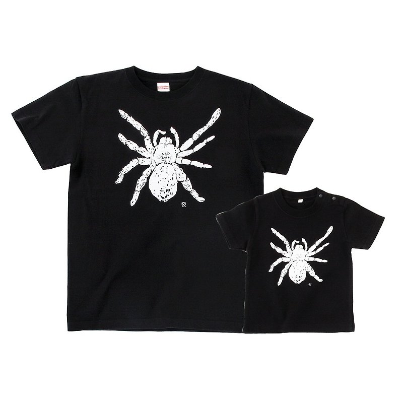 親子コーデ タランチュラ 蜘蛛 spider メンズ ベビーキッズ tシャツ ２枚セット Black Black - 親子裝 - 棉．麻 黑色