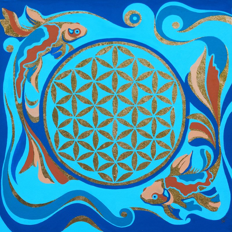 原创油画 神圣几何 生命之花 室 内墙面艺术 - 海報/掛畫/掛布 - 其他材質 