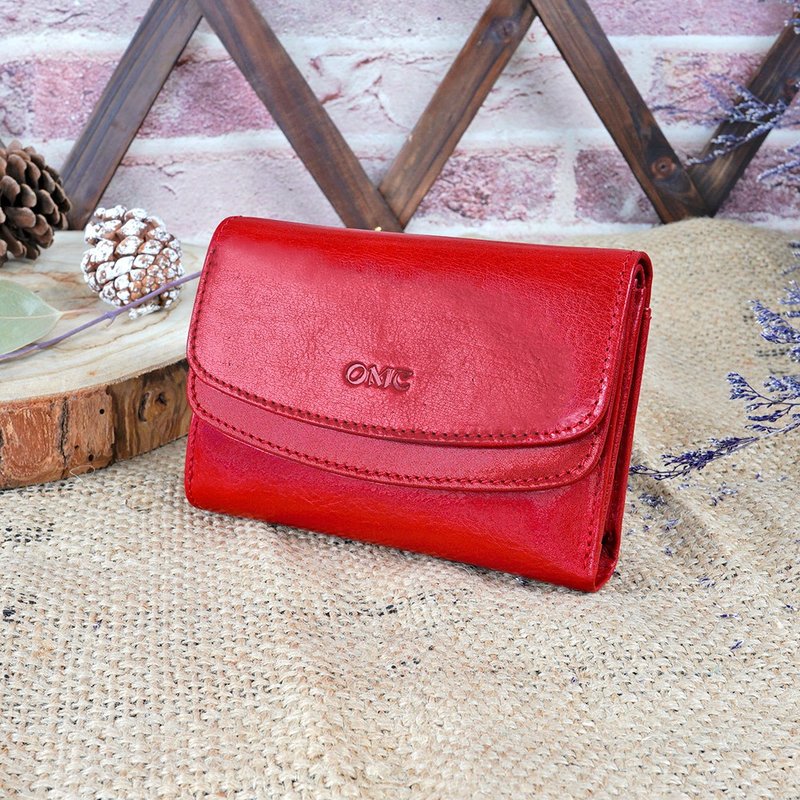 Italian Vegetable Tanned Leather Double Cover Loose-leaf Cowhide Middle Clip (Red) - กระเป๋าสตางค์ - หนังแท้ สีแดง