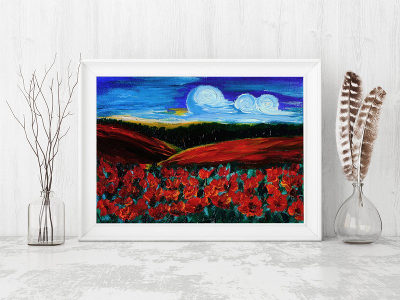 Landscape with poppies - ตกแต่งผนัง - ผ้าฝ้าย/ผ้าลินิน หลากหลายสี