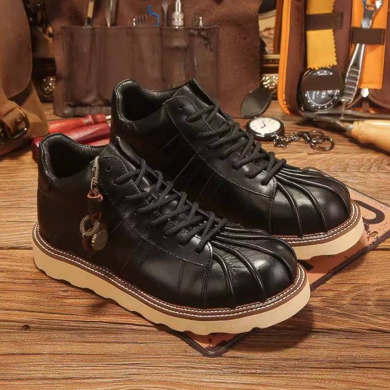 Retro British Style Sell Toe Martin Boots Genuine Leather Men High-top Shoes - Men's Boots - Genuine Leather Black