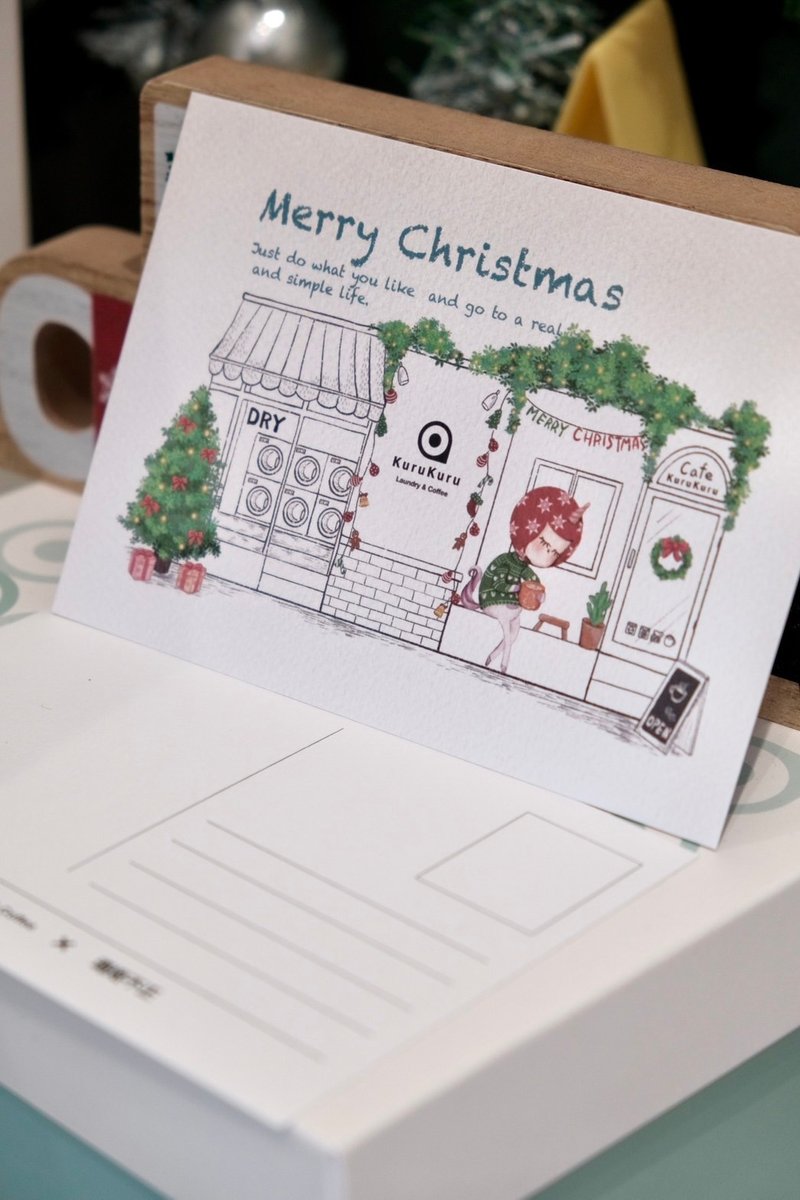 KuruKuru Coffee × Maggie Pu Zheng Christmas Collaboration Postcard - Cards & Postcards - Paper 