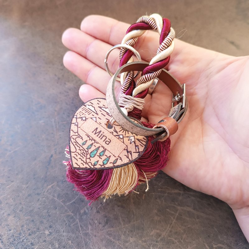 Personalized Luggage Tag with Twisted Rope Loop and Buckle Bangle, Travel Tag - 行李吊牌 - 真皮 咖啡色