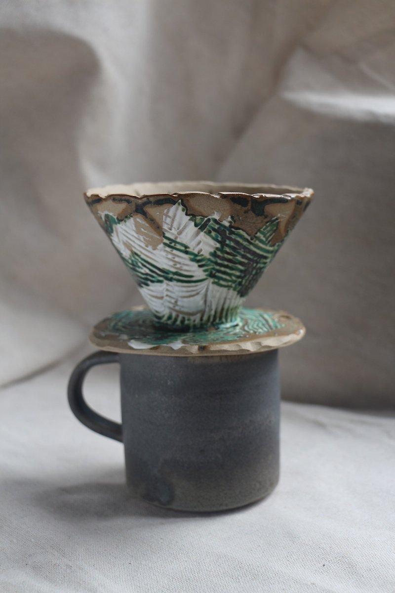 A Touch of グリーンコーヒーフィルター 手作りの陶器 - コーヒードリッパー - 陶器 