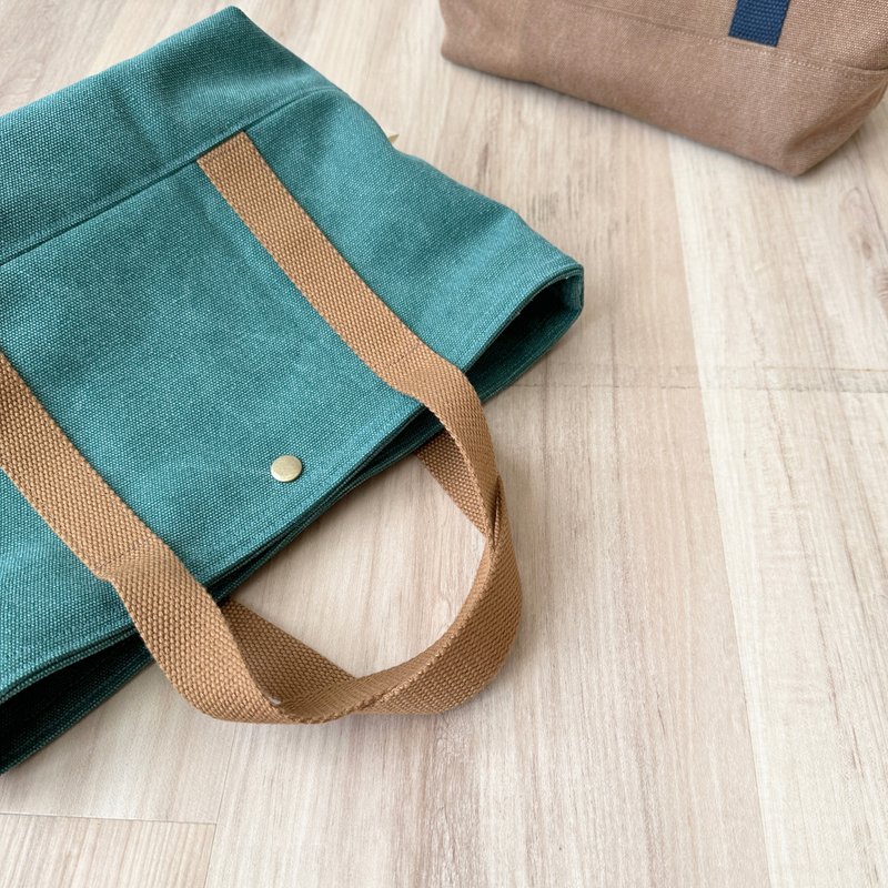 【River】Handheld tote bag/washed canvas/aqua blue - กระเป๋าถือ - ผ้าฝ้าย/ผ้าลินิน สีน้ำเงิน