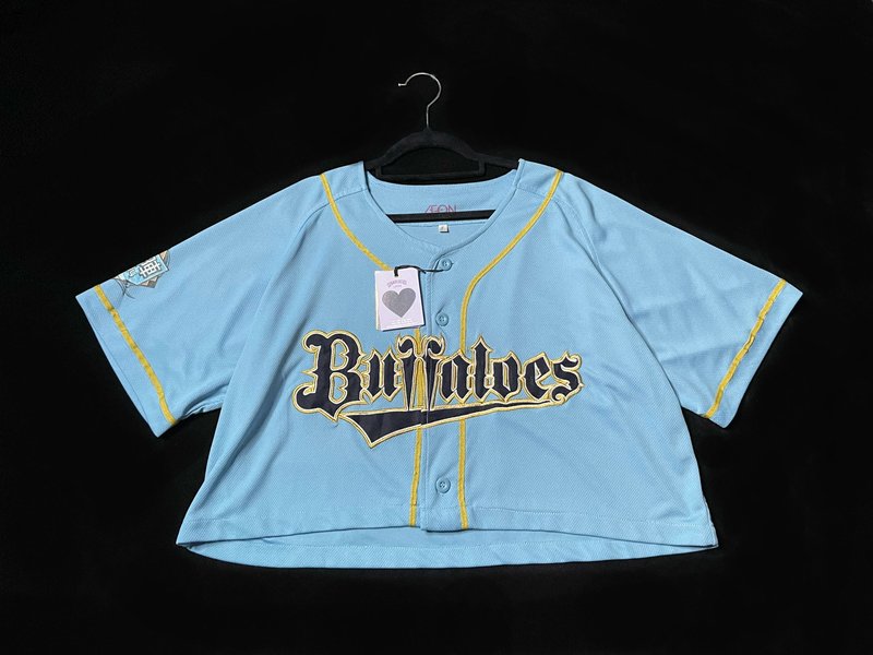 REGETHER 古著改製 短版棒球球衣-寬鬆款-Orix Buffaloes-24 - 女 T 恤 - 聚酯纖維 藍色