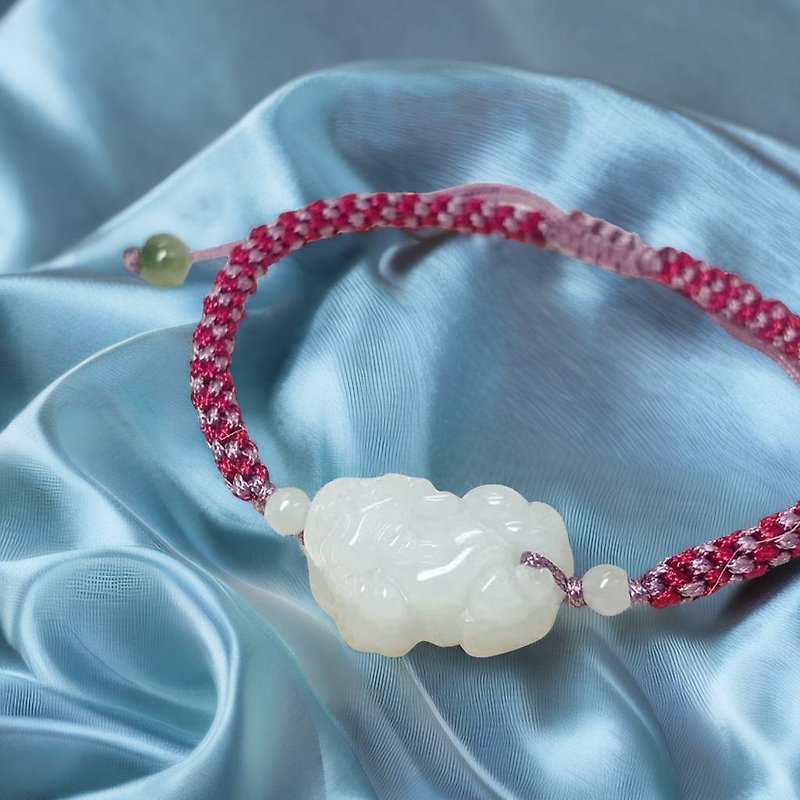 [Lucky Beast] White Jadeite Pixiu Braided Bracelet | Natural Burmese Jadeite A | Gift - Bracelets - Jade White