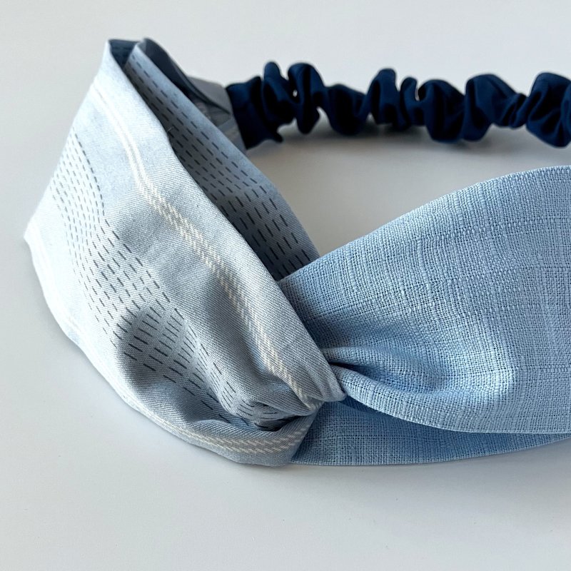 Light blue dotted yarn yarn fabric handmade hairband pure cotton cross hairband breathable custom gift summer - เครื่องประดับผม - ผ้าฝ้าย/ผ้าลินิน สีน้ำเงิน