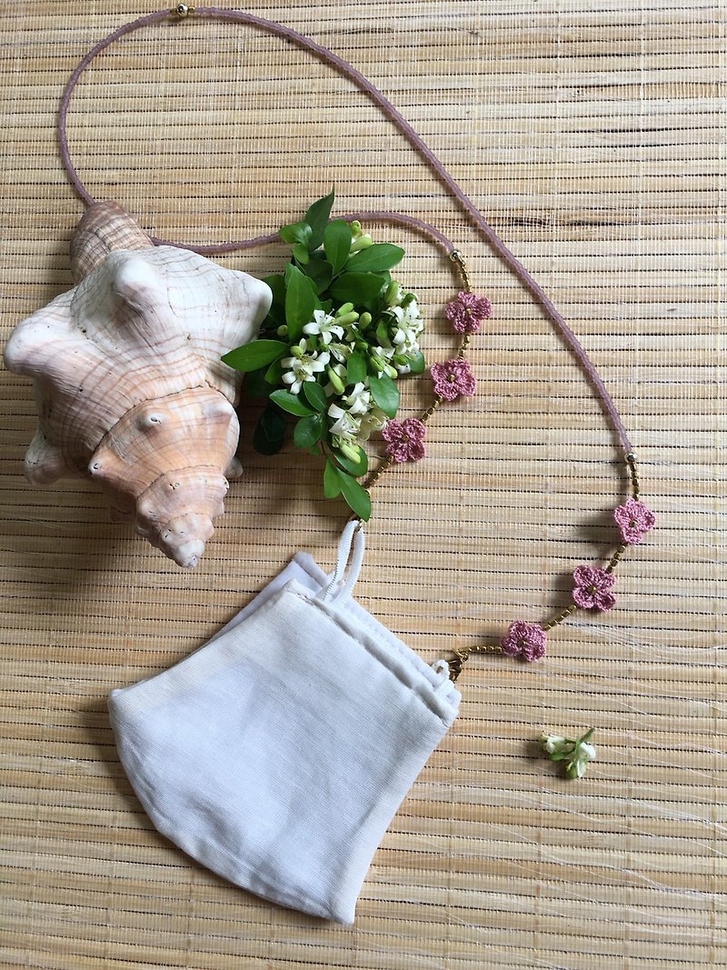 口罩鍊 littleflower crochet no.9 - 口罩/口罩收納套 - 貴金屬 粉紅色