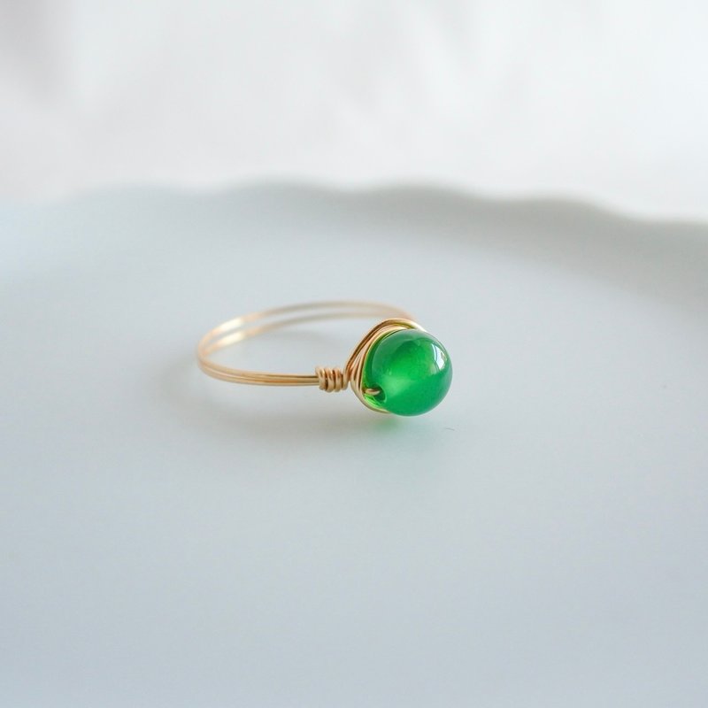 Green Onyx – Small Grain – Gold Ring – Natural Stone Ring - 戒指 - 其他金屬 綠色