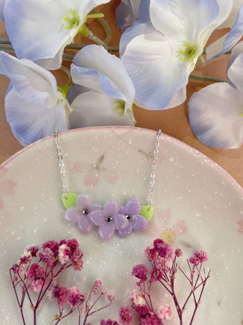 艾莉兒手作飾品/項鍊925銀飾項鍊-尋找粉嫩自己-粉紫色花朵項鍊 - 項鍊 - 純銀 紫色