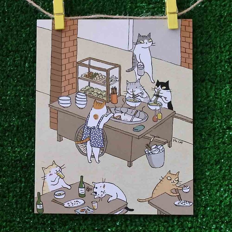3貓小舖貓咪插畫明信片(畫家:貓小姐) – 來碗擔仔麵 - 心意卡/卡片 - 紙 