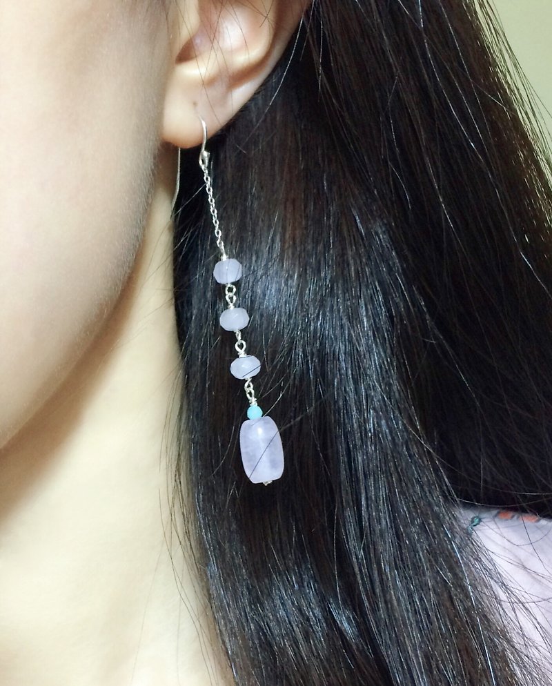 925 silver-rose quartz & amazonite earrings - Earrings & Clip-ons - Gemstone Pink