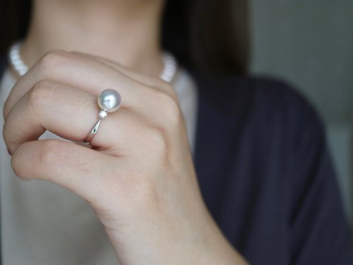 KOKO PEARL JEWELRY 日本直送 8.5mm Akoya珍珠鑽石戒指 pt900鉑金 白色 真多麻色可選